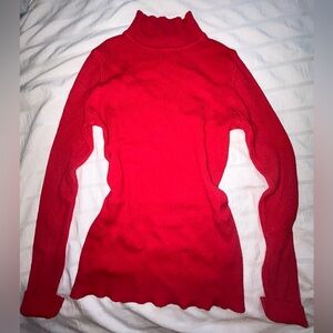 Classy Red Ribbed High Neck Sweater Top